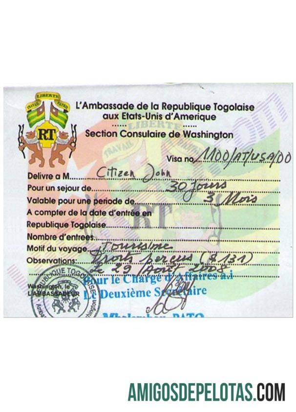 Visto TOGOLÊS exemplo real